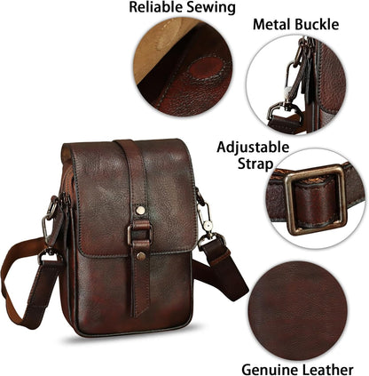 Genuine Leather Phone Purse for Women Vintage Leather Cell Phone Pouch Mini Small Shoulder Bag Crossbody Bag with Strap