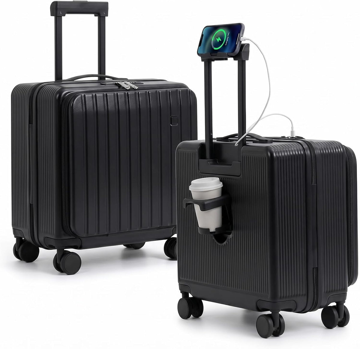 20 Inch Lightweight Carry On Luggage Airline Approved with Front Laptop Pocket, USB Port, Cup Holder & Phone Stand, Hard Shell Spinner Suitcase for Travel Business Work College Womem Men Grey