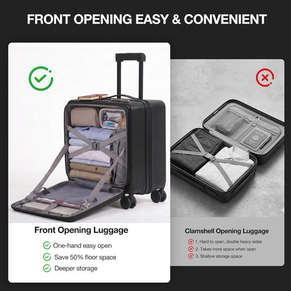 20 Inch Lightweight Carry On Luggage Airline Approved with Front Laptop Pocket, USB Port, Cup Holder & Phone Stand, Hard Shell Spinner Suitcase for Travel Business Work College Womem Men Grey