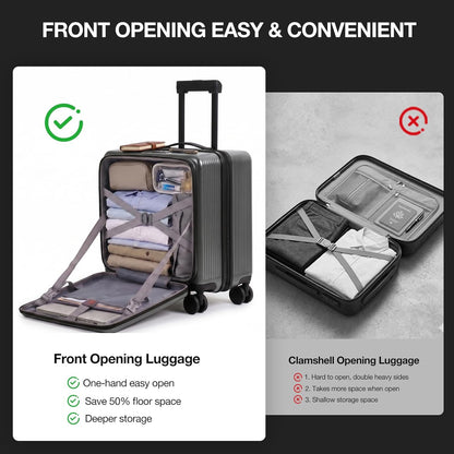 20 Inch Lightweight Carry On Luggage Airline Approved with Front Laptop Pocket, USB Port, Cup Holder & Phone Stand, Hard Shell Spinner Suitcase for Travel Business Work College Womem Men Grey
