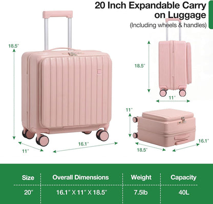 20 Inch Lightweight Carry On Luggage Airline Approved with Front Laptop Pocket, USB Port, Cup Holder & Phone Stand, Hard Shell Spinner Suitcase for Travel Business Work College Womem Men Grey