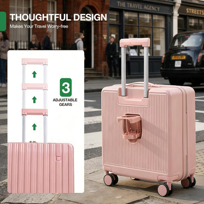 20 Inch Lightweight Carry On Luggage Airline Approved with Front Laptop Pocket, USB Port, Cup Holder & Phone Stand, Hard Shell Spinner Suitcase for Travel Business Work College Womem Men Grey