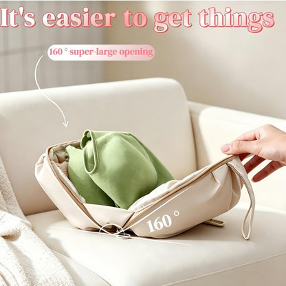 Waterproof, Multi - Compartment Travel Underwear Organizer Bag with Zipper and Handle, Ideal lingerie Travel Bag for Socks, Bras & Accessories (Ivory white)