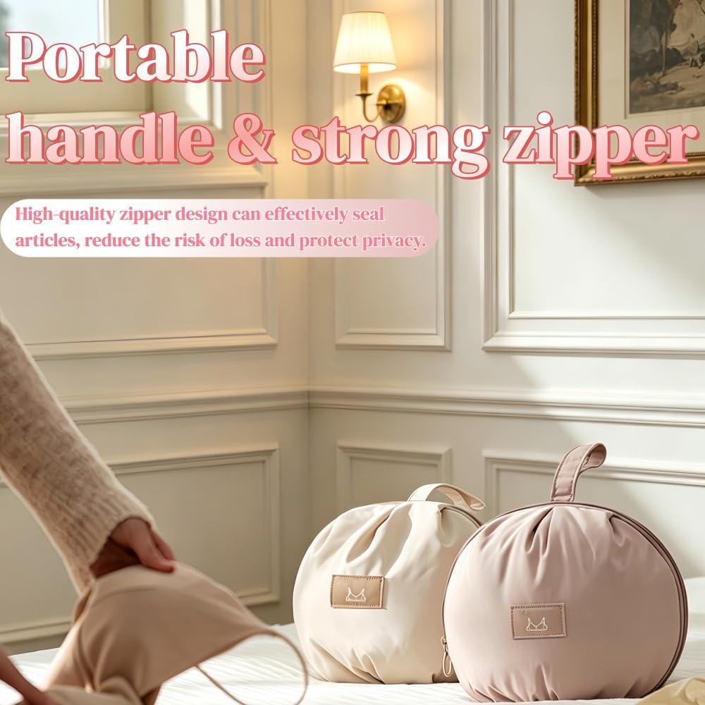 Waterproof, Multi - Compartment Travel Underwear Organizer Bag with Zipper and Handle, Ideal lingerie Travel Bag for Socks, Bras & Accessories (Ivory white)
