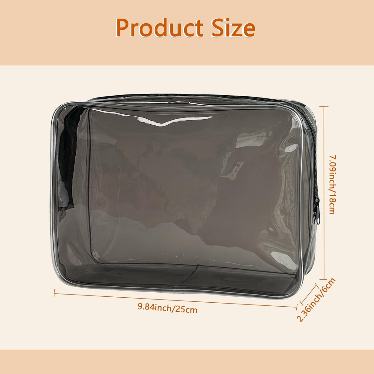 Waterproof PVC Makeup Bag - Leakproof Cosmetic Organizer for Travel Toiletry Storage 9.84×7.09×2.36 Inch for Women & Men (Orange)