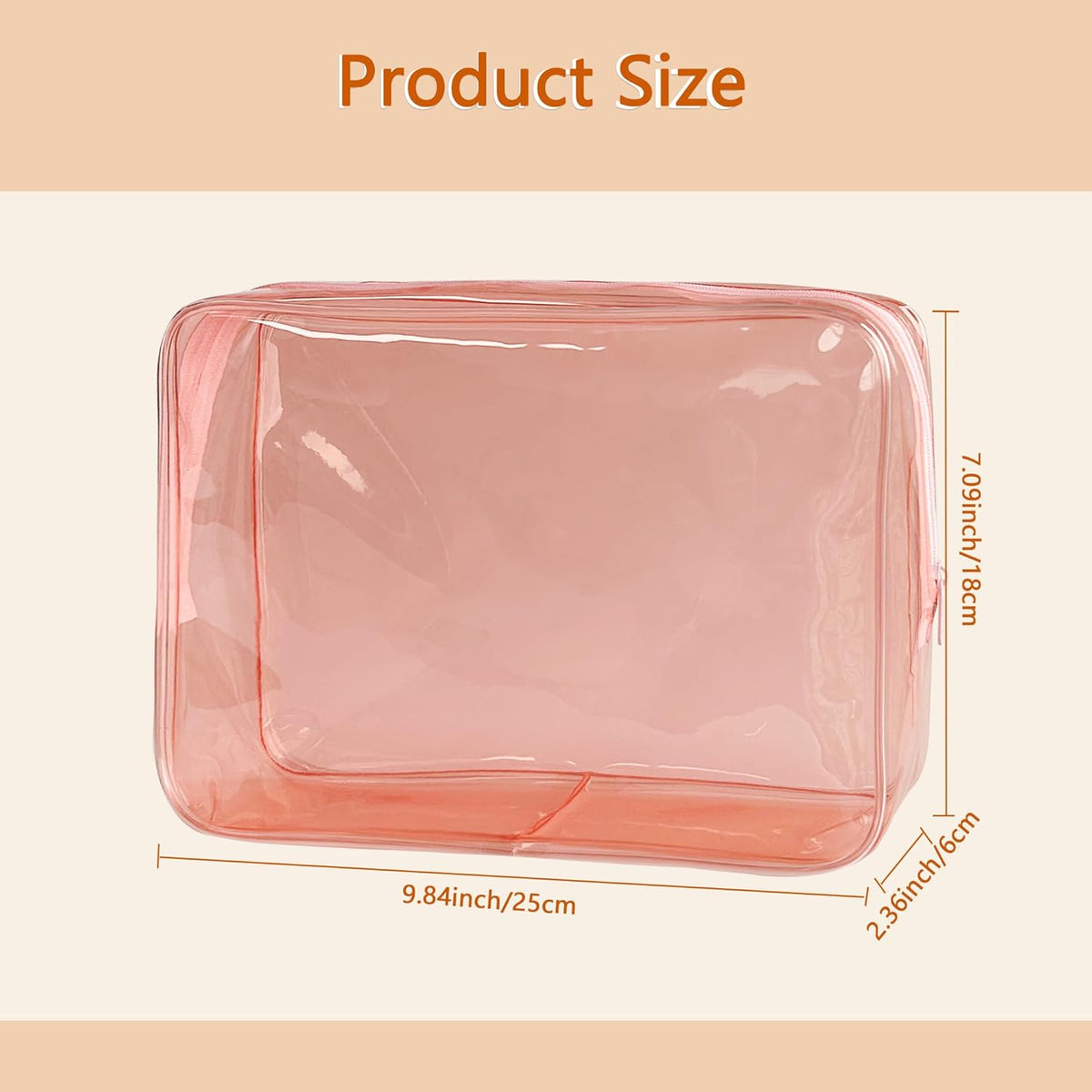 Waterproof PVC Makeup Bag - Leakproof Cosmetic Organizer for Travel Toiletry Storage 9.84×7.09×2.36 Inch for Women & Men (Orange)