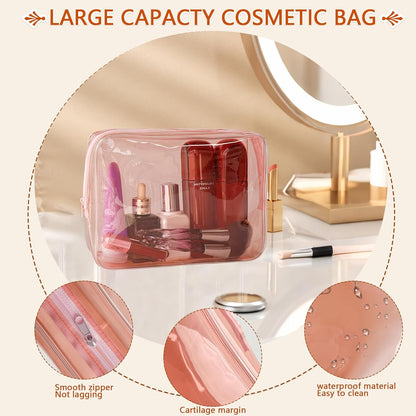 Waterproof PVC Makeup Bag - Leakproof Cosmetic Organizer for Travel Toiletry Storage 9.84×7.09×2.36 Inch for Women & Men (Orange)