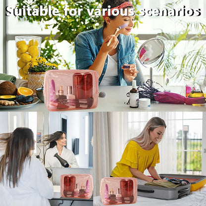 Waterproof PVC Makeup Bag - Leakproof Cosmetic Organizer for Travel Toiletry Storage 9.84×7.09×2.36 Inch for Women & Men (Orange)