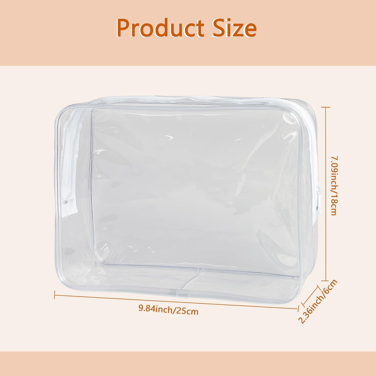 Waterproof PVC Makeup Bag - Leakproof Cosmetic Organizer for Travel Toiletry Storage 9.84×7.09×2.36 Inch for Women & Men (Orange)