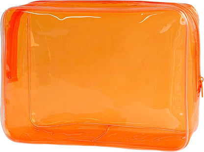 Waterproof PVC Makeup Bag - Leakproof Cosmetic Organizer for Travel Toiletry Storage 9.84×7.09×2.36 Inch for Women & Men (Orange)