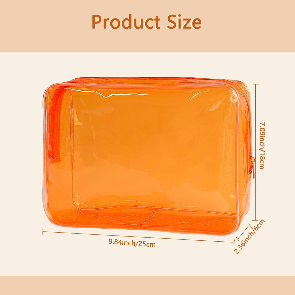 Waterproof PVC Makeup Bag - Leakproof Cosmetic Organizer for Travel Toiletry Storage 9.84×7.09×2.36 Inch for Women & Men (Orange)