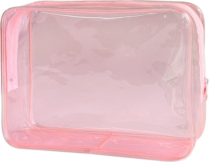 Waterproof PVC Makeup Bag - Leakproof Cosmetic Organizer for Travel Toiletry Storage 9.84×7.09×2.36 Inch for Women & Men (Orange)