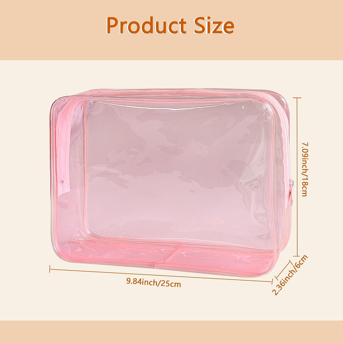 Waterproof PVC Makeup Bag - Leakproof Cosmetic Organizer for Travel Toiletry Storage 9.84×7.09×2.36 Inch for Women & Men (Orange)