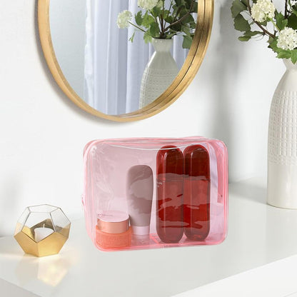 Waterproof PVC Makeup Bag - Leakproof Cosmetic Organizer for Travel Toiletry Storage 9.84×7.09×2.36 Inch for Women & Men (Orange)