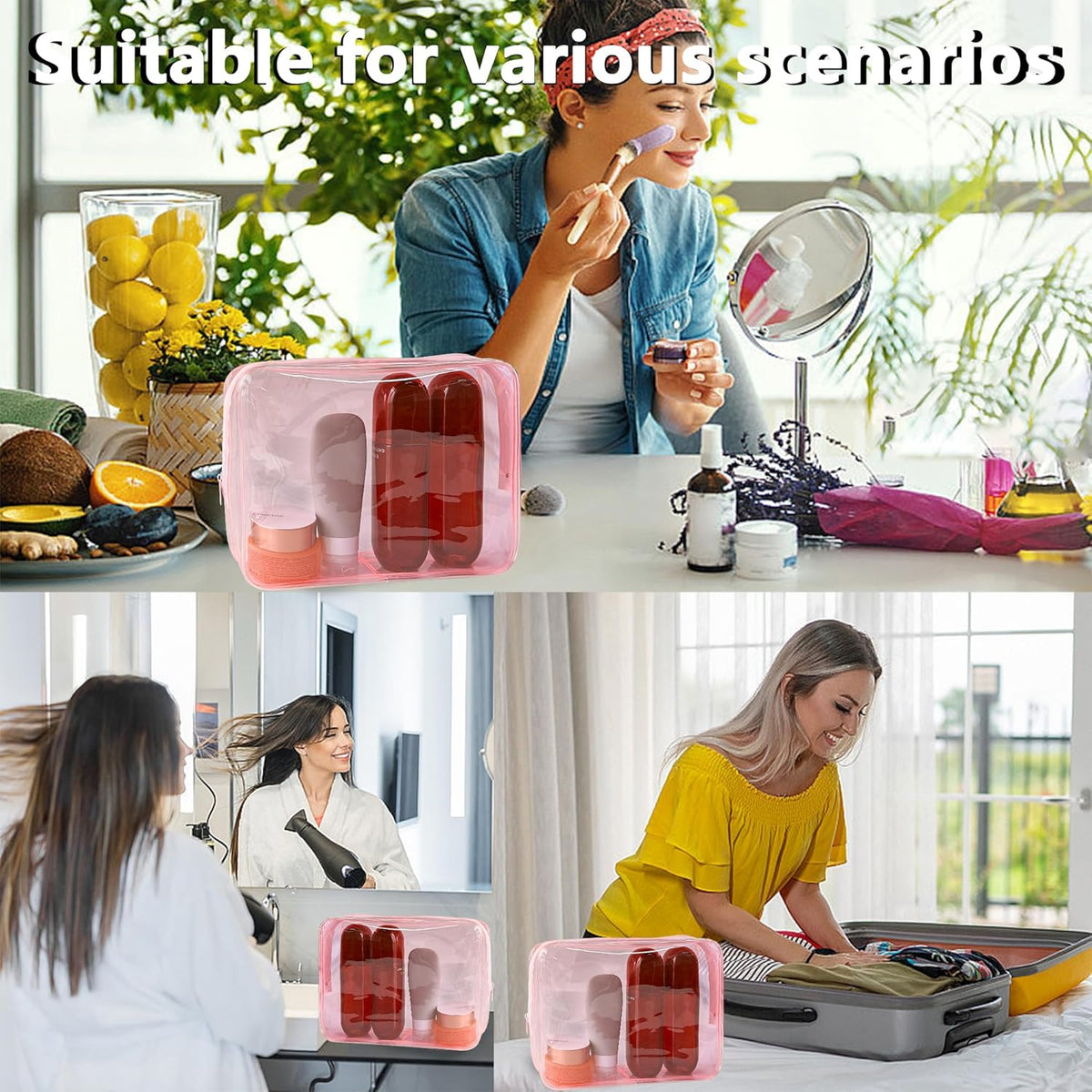 Waterproof PVC Makeup Bag - Leakproof Cosmetic Organizer for Travel Toiletry Storage 9.84×7.09×2.36 Inch for Women & Men (Orange)