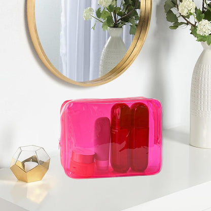 Waterproof PVC Makeup Bag - Leakproof Cosmetic Organizer for Travel Toiletry Storage 9.84×7.09×2.36 Inch for Women & Men (Orange)
