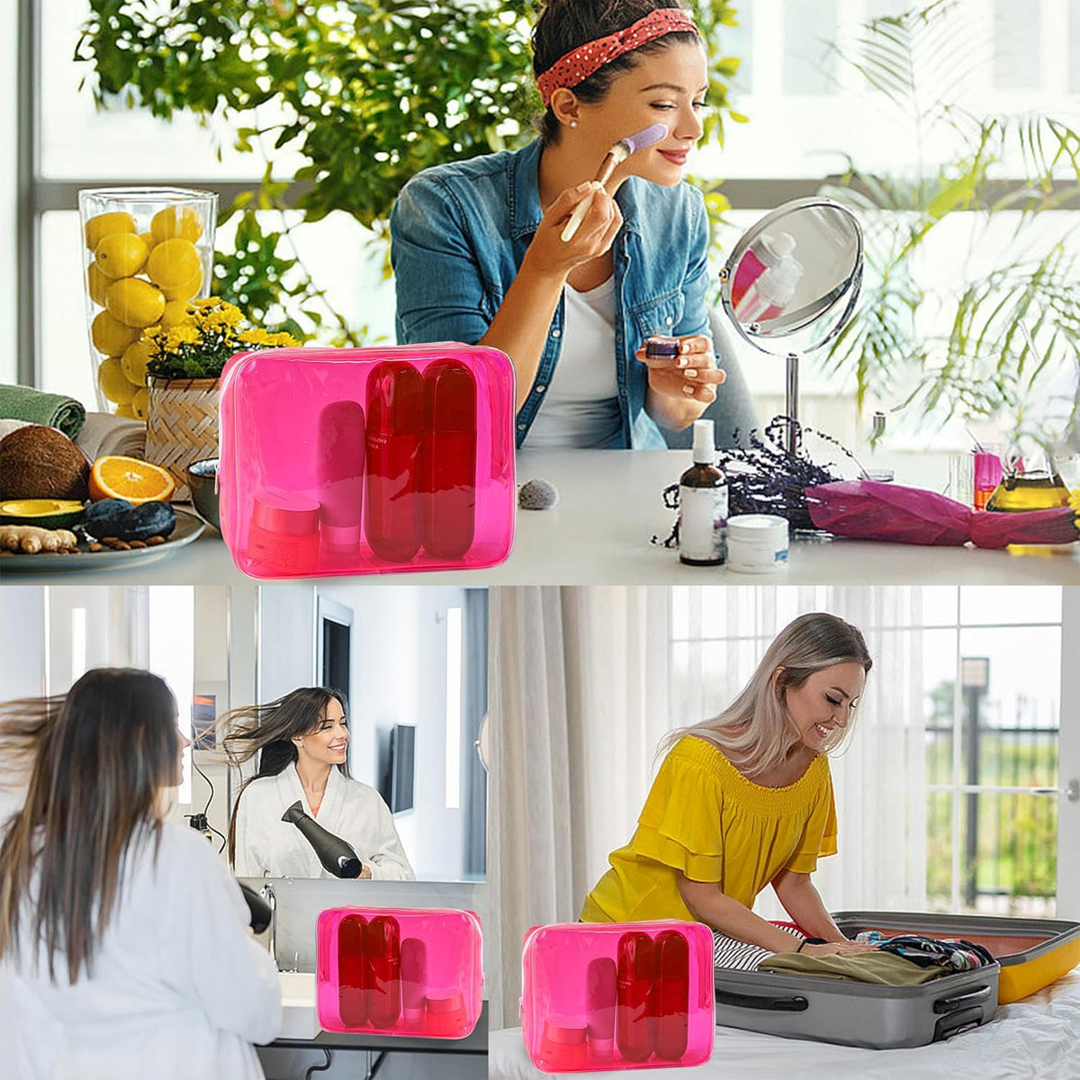 Waterproof PVC Makeup Bag - Leakproof Cosmetic Organizer for Travel Toiletry Storage 9.84×7.09×2.36 Inch for Women & Men (Orange)