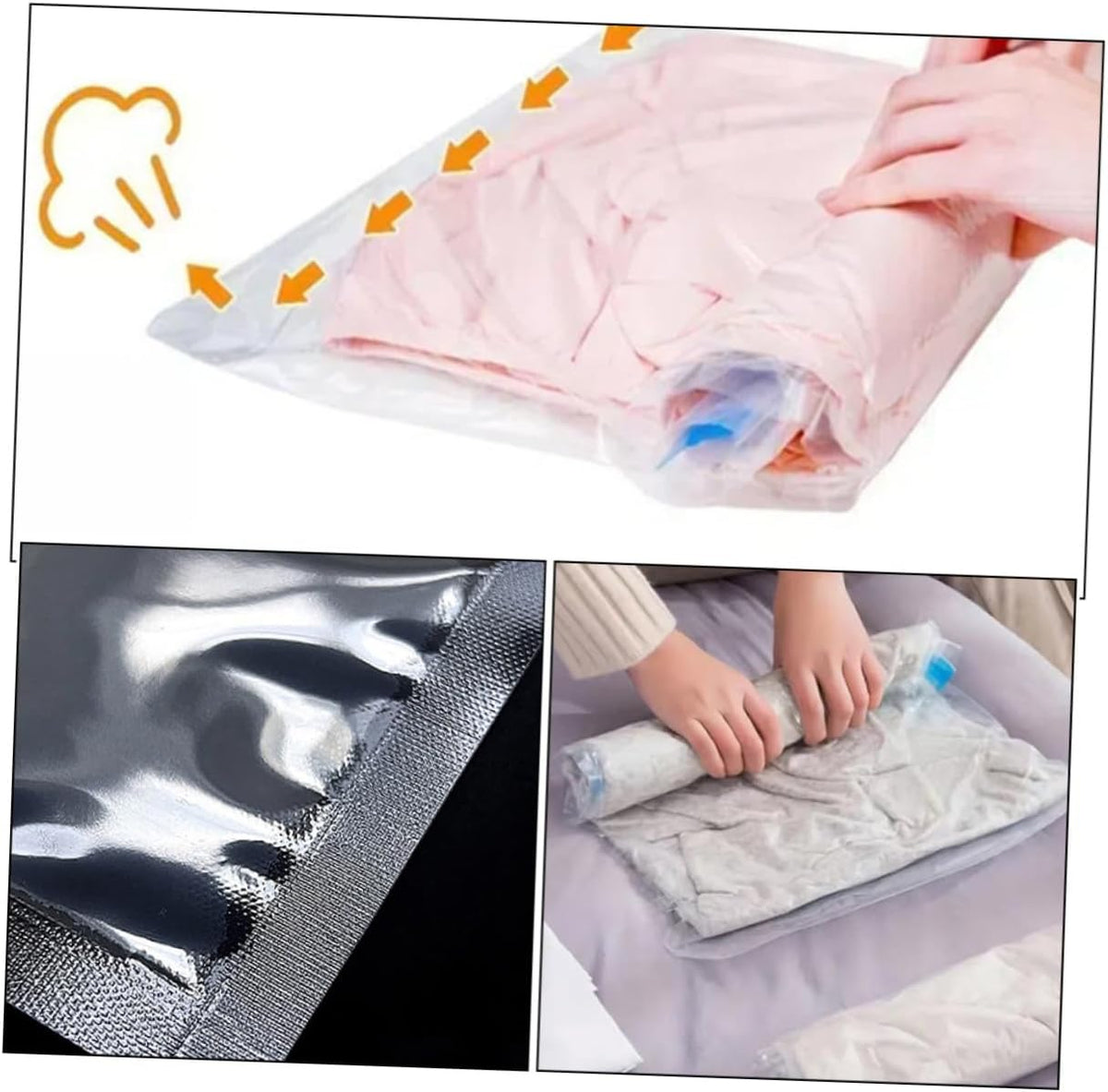12pcs Reusable Roll up Travel Vacuum Compression Bags Space Saver Storage Pouches for Clothing Luggage Organizer with Pa+pe Material 35x50cm 40x60cm for Suitcases