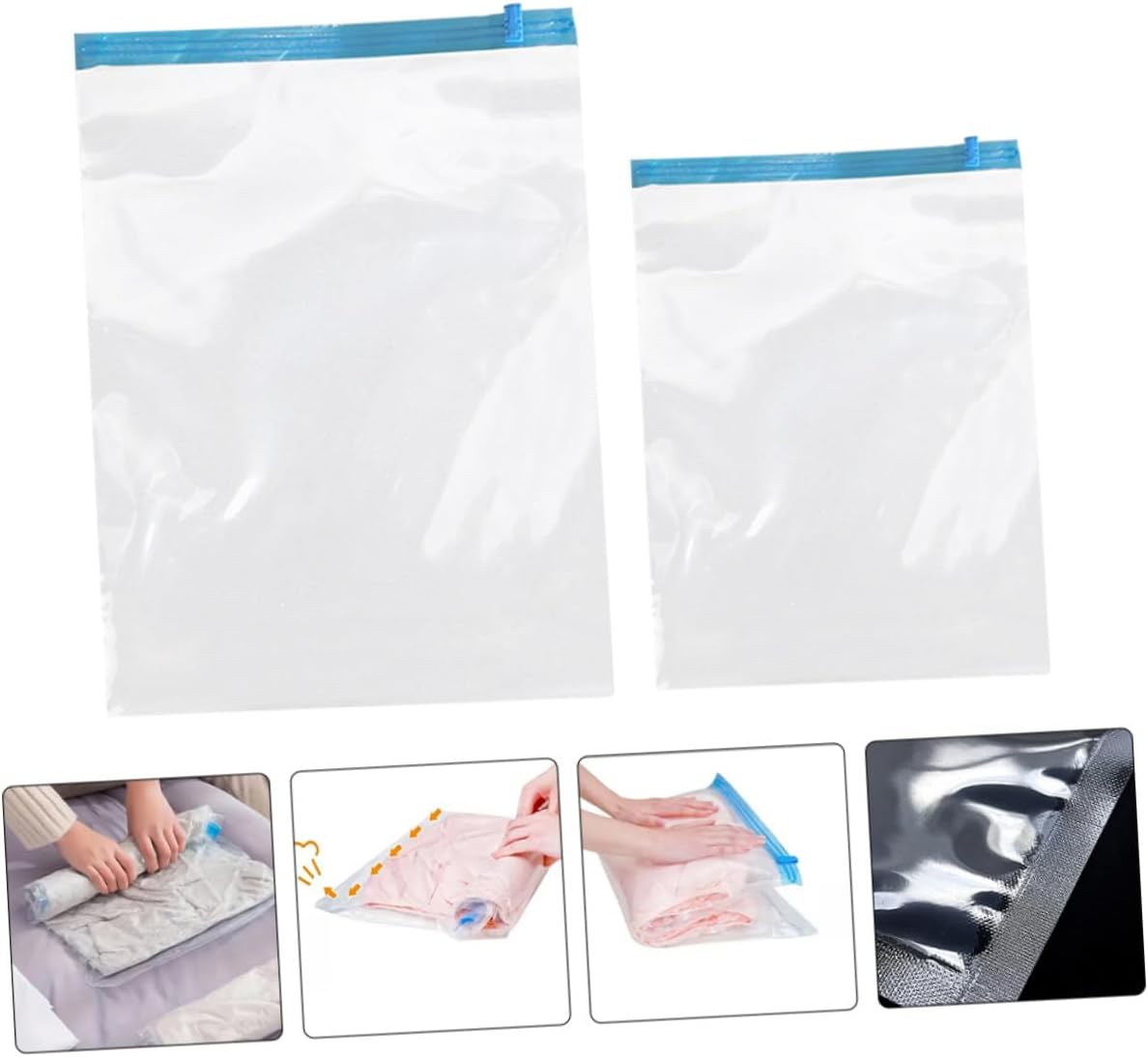 12pcs Reusable Roll up Travel Vacuum Compression Bags Space Saver Storage Pouches for Clothing Luggage Organizer with Pa+pe Material 35x50cm 40x60cm for Suitcases