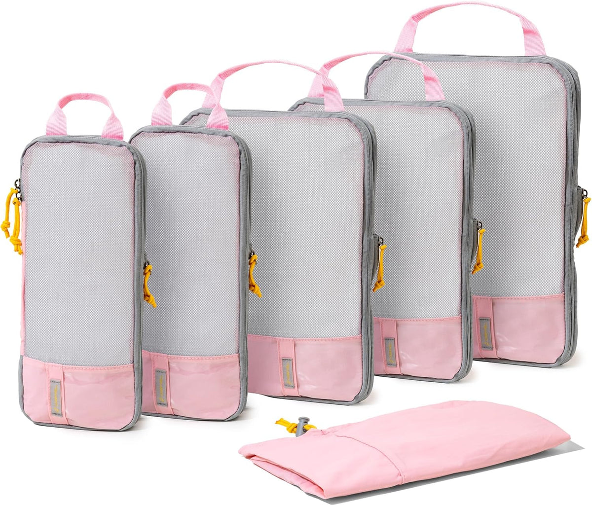 (Not Made In China) Compression Packing Cubes For Travel, Suitcase and Luggage Space Saver Organizer Bags, Lightweight, Waterproof Nylon, Durable, 4pc Set, White