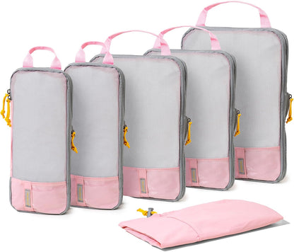 (Not Made In China) Compression Packing Cubes For Travel, Suitcase and Luggage Space Saver Organizer Bags, Lightweight, Waterproof Nylon, Durable, 4pc Set, White