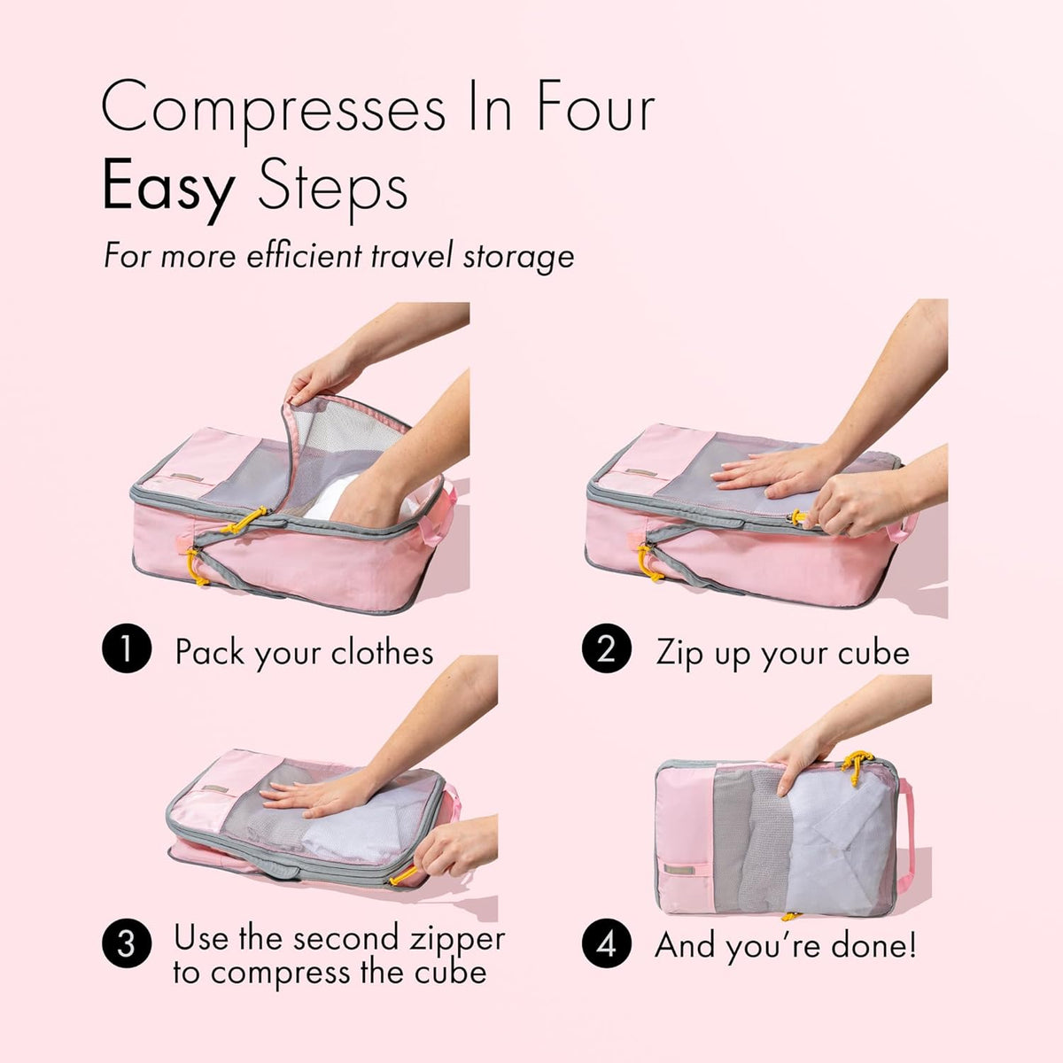 (Not Made In China) Compression Packing Cubes For Travel, Suitcase and Luggage Space Saver Organizer Bags, Lightweight, Waterproof Nylon, Durable, 4pc Set, White