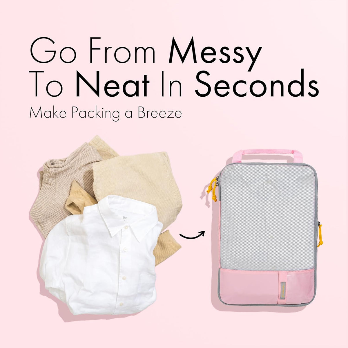 (Not Made In China) Compression Packing Cubes For Travel, Suitcase and Luggage Space Saver Organizer Bags, Lightweight, Waterproof Nylon, Durable, 4pc Set, White