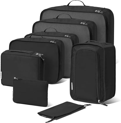 (Not Made In China) Compression Packing Cubes For Travel, Suitcase and Luggage Space Saver Organizer Bags, Lightweight, Waterproof Nylon, Durable, 4pc Set, White