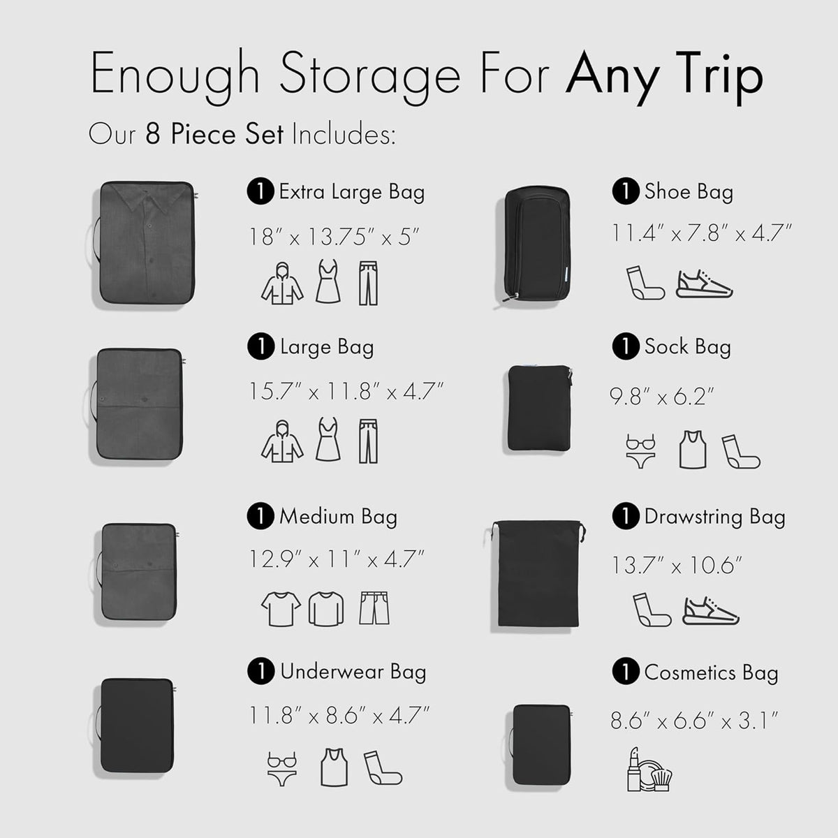 (Not Made In China) Compression Packing Cubes For Travel, Suitcase and Luggage Space Saver Organizer Bags, Lightweight, Waterproof Nylon, Durable, 4pc Set, White