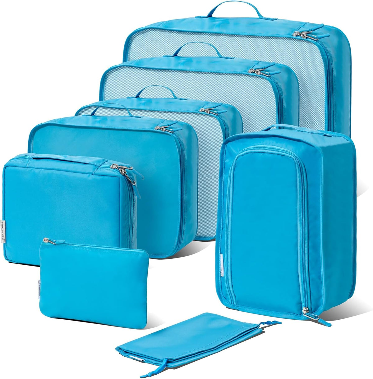 (Not Made In China) Compression Packing Cubes For Travel, Suitcase and Luggage Space Saver Organizer Bags, Lightweight, Waterproof Nylon, Durable, 4pc Set, White