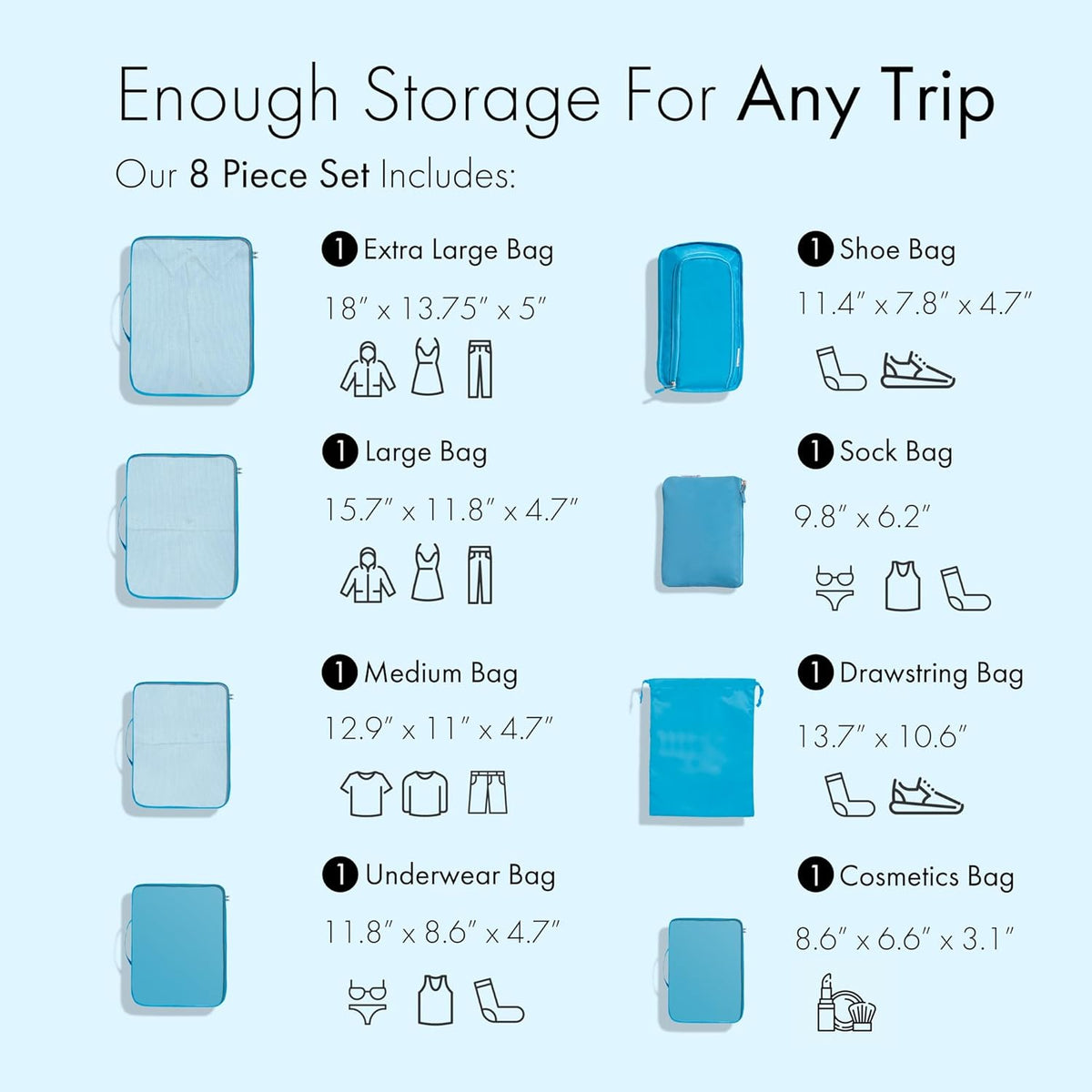 (Not Made In China) Compression Packing Cubes For Travel, Suitcase and Luggage Space Saver Organizer Bags, Lightweight, Waterproof Nylon, Durable, 4pc Set, White