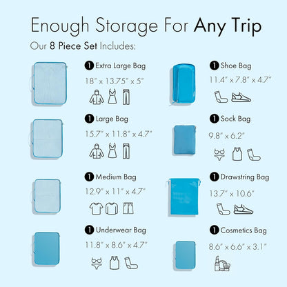 (Not Made In China) Compression Packing Cubes For Travel, Suitcase and Luggage Space Saver Organizer Bags, Lightweight, Waterproof Nylon, Durable, 4pc Set, White