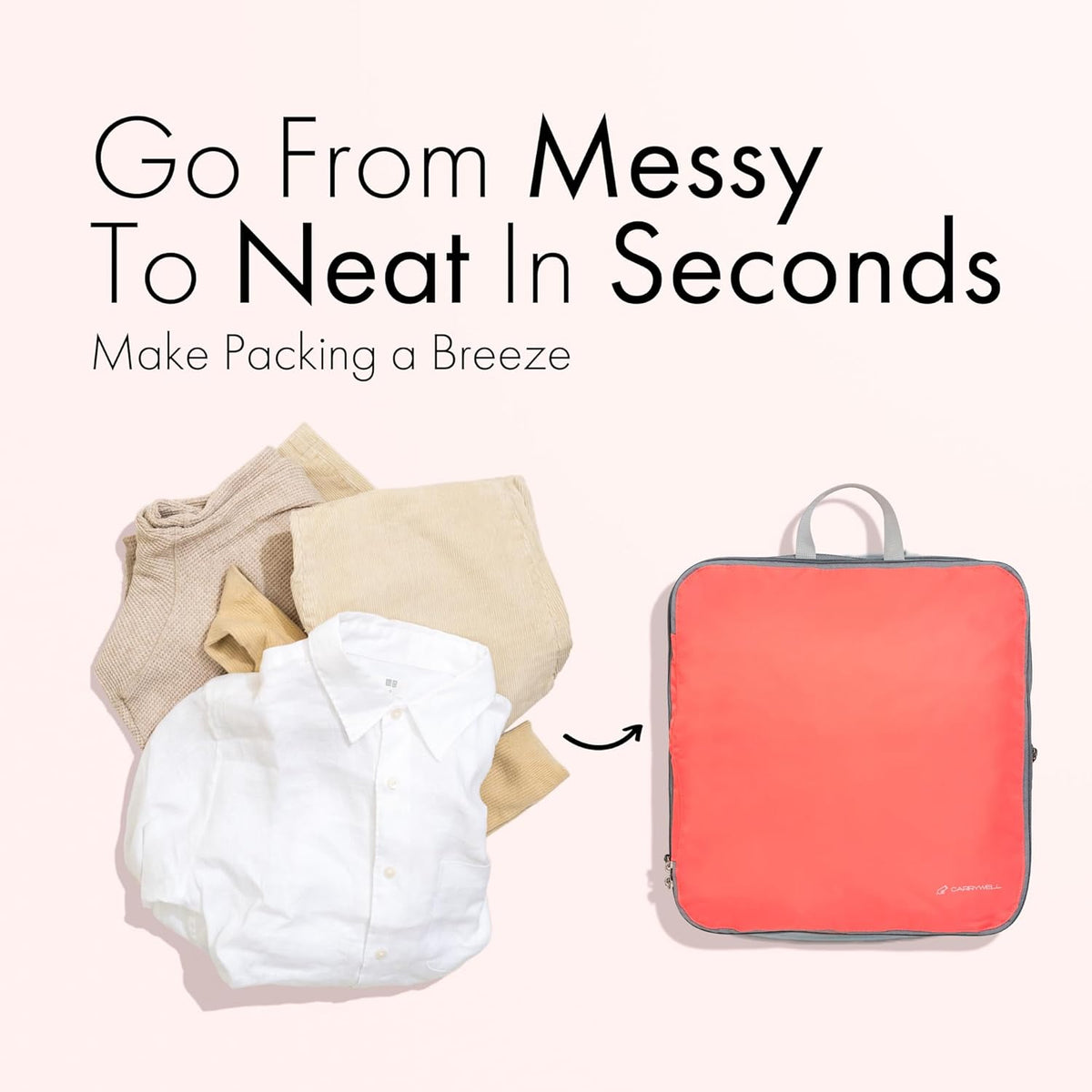 (Not Made In China) Compression Packing Cubes For Travel, Suitcase and Luggage Space Saver Organizer Bags, Lightweight, Waterproof Nylon, Durable, 4pc Set, White