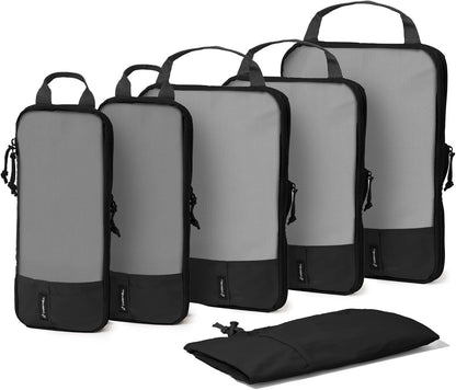 (Not Made In China) Compression Packing Cubes For Travel, Suitcase and Luggage Space Saver Organizer Bags, Lightweight, Waterproof Nylon, Durable, 4pc Set, White