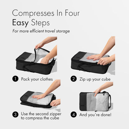 (Not Made In China) Compression Packing Cubes For Travel, Suitcase and Luggage Space Saver Organizer Bags, Lightweight, Waterproof Nylon, Durable, 4pc Set, White
