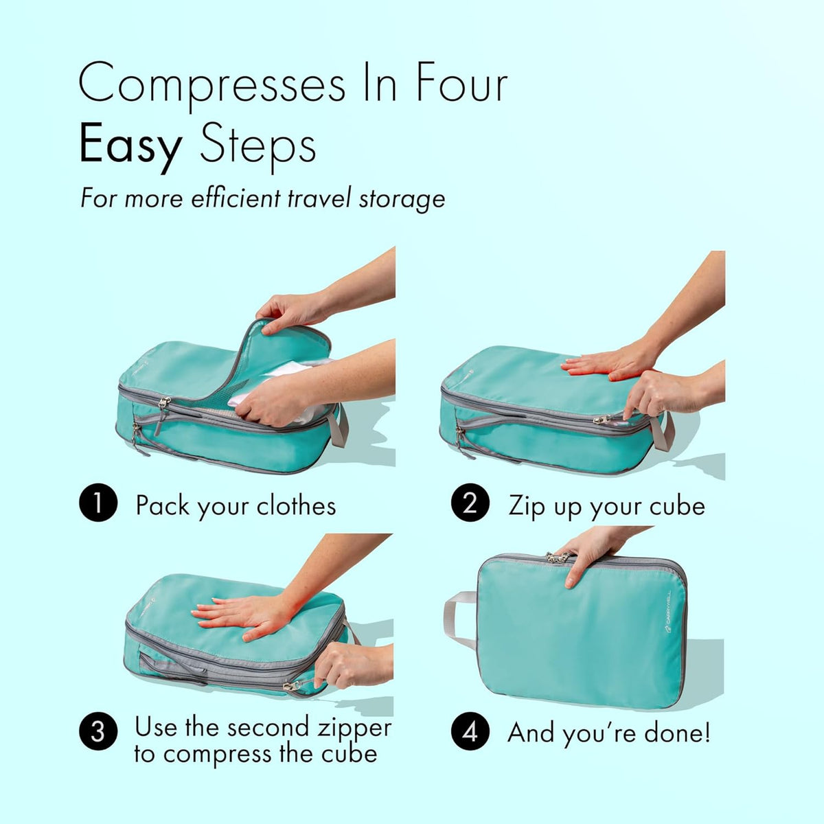 (Not Made In China) Compression Packing Cubes For Travel, Suitcase and Luggage Space Saver Organizer Bags, Lightweight, Waterproof Nylon, Durable, 4pc Set, White