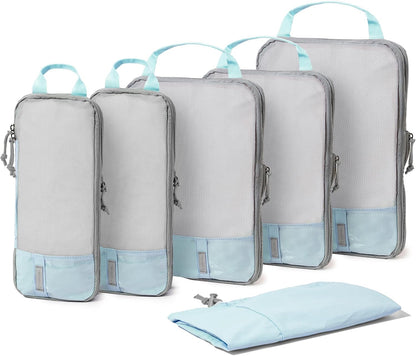 (Not Made In China) Compression Packing Cubes For Travel, Suitcase and Luggage Space Saver Organizer Bags, Lightweight, Waterproof Nylon, Durable, 4pc Set, White