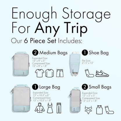 (Not Made In China) Compression Packing Cubes For Travel, Suitcase and Luggage Space Saver Organizer Bags, Lightweight, Waterproof Nylon, Durable, 4pc Set, White