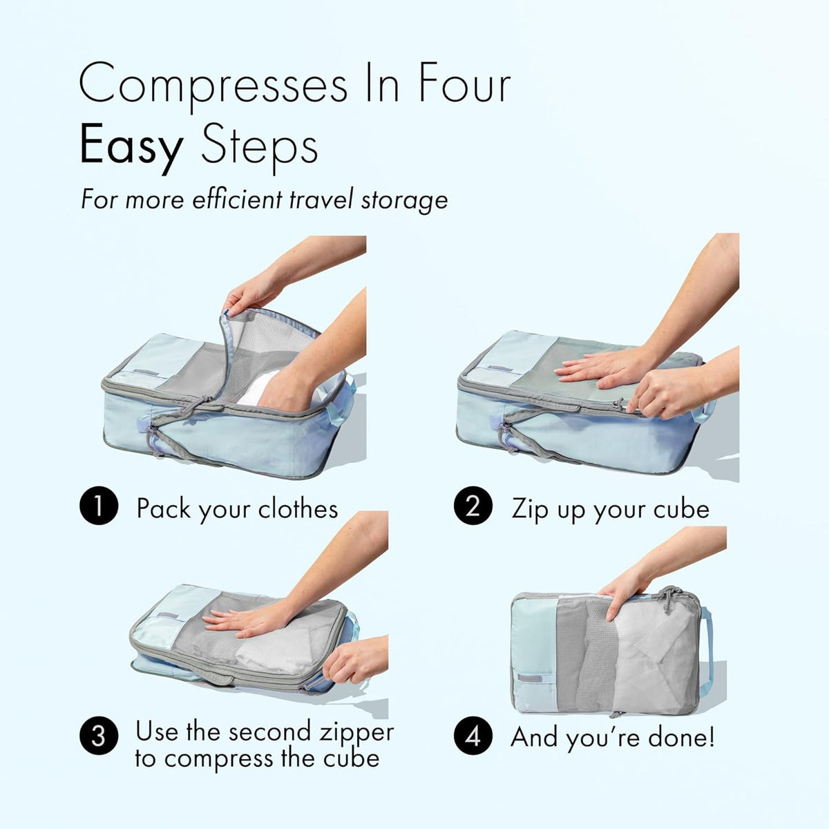 (Not Made In China) Compression Packing Cubes For Travel, Suitcase and Luggage Space Saver Organizer Bags, Lightweight, Waterproof Nylon, Durable, 4pc Set, White