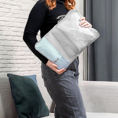 (Not Made In China) Compression Packing Cubes For Travel, Suitcase and Luggage Space Saver Organizer Bags, Lightweight, Waterproof Nylon, Durable, 4pc Set, White