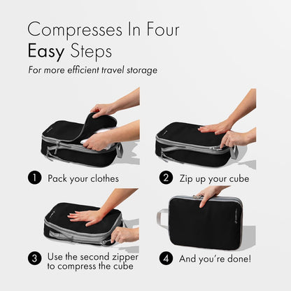 (Not Made In China) Compression Packing Cubes For Travel, Suitcase and Luggage Space Saver Organizer Bags, Lightweight, Waterproof Nylon, Durable, 4pc Set, White