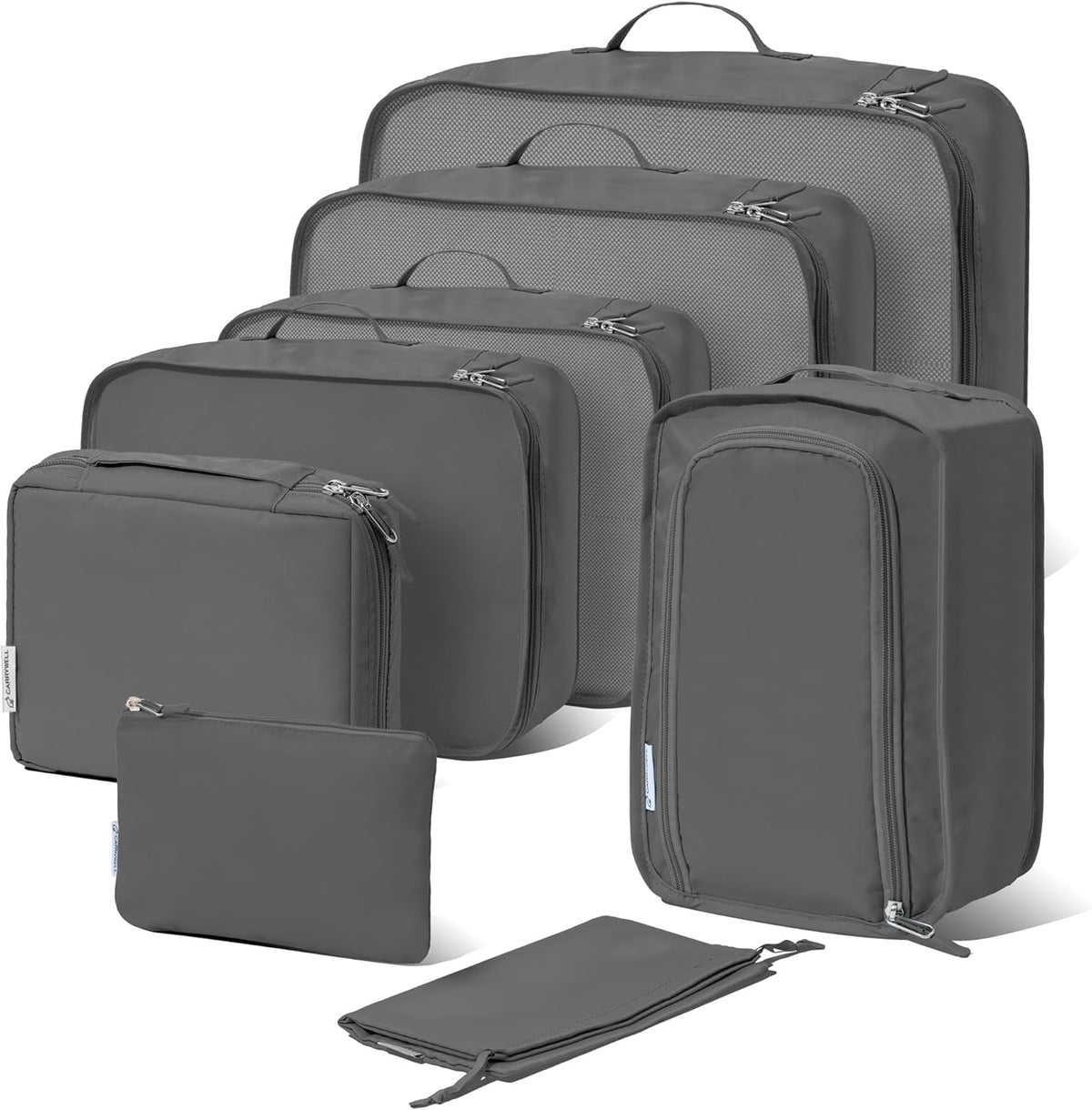 (Not Made In China) Compression Packing Cubes For Travel, Suitcase and Luggage Space Saver Organizer Bags, Lightweight, Waterproof Nylon, Durable, 4pc Set, White