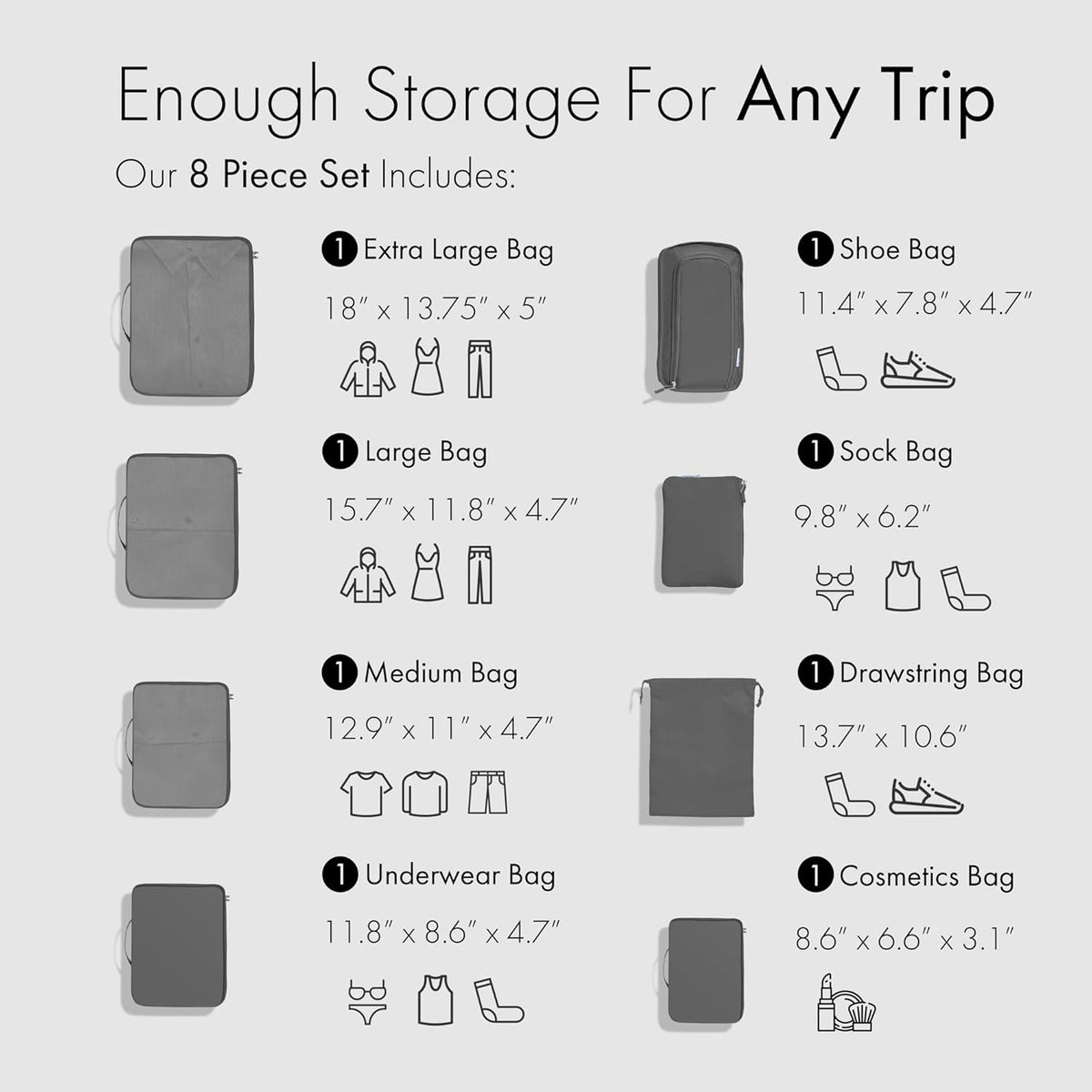 (Not Made In China) Compression Packing Cubes For Travel, Suitcase and Luggage Space Saver Organizer Bags, Lightweight, Waterproof Nylon, Durable, 4pc Set, White