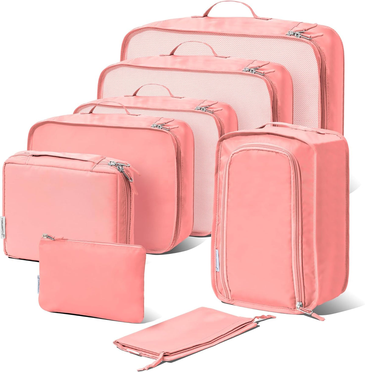 (Not Made In China) Compression Packing Cubes For Travel, Suitcase and Luggage Space Saver Organizer Bags, Lightweight, Waterproof Nylon, Durable, 4pc Set, White