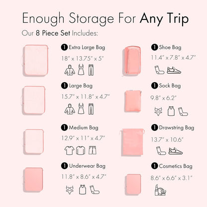 (Not Made In China) Compression Packing Cubes For Travel, Suitcase and Luggage Space Saver Organizer Bags, Lightweight, Waterproof Nylon, Durable, 4pc Set, White