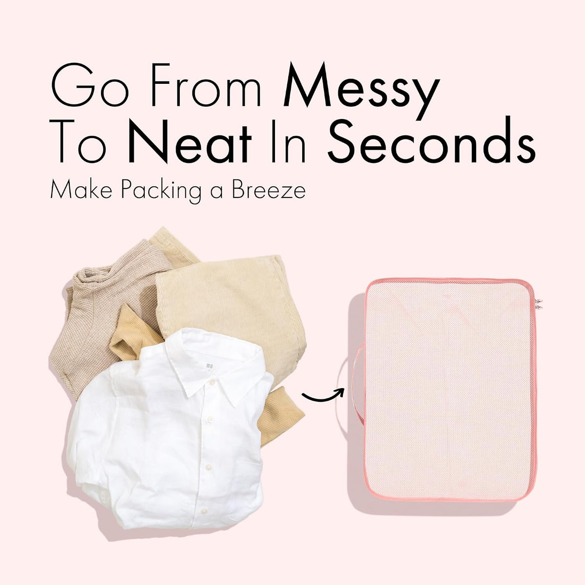 (Not Made In China) Compression Packing Cubes For Travel, Suitcase and Luggage Space Saver Organizer Bags, Lightweight, Waterproof Nylon, Durable, 4pc Set, White