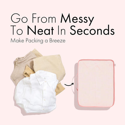 (Not Made In China) Compression Packing Cubes For Travel, Suitcase and Luggage Space Saver Organizer Bags, Lightweight, Waterproof Nylon, Durable, 4pc Set, White