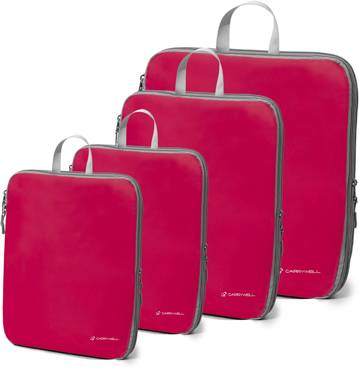 (Not Made In China) Compression Packing Cubes For Travel, Suitcase and Luggage Space Saver Organizer Bags, Lightweight, Waterproof Nylon, Durable, 4pc Set, White