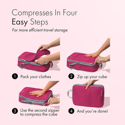 (Not Made In China) Compression Packing Cubes For Travel, Suitcase and Luggage Space Saver Organizer Bags, Lightweight, Waterproof Nylon, Durable, 4pc Set, White