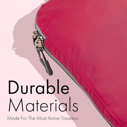 (Not Made In China) Compression Packing Cubes For Travel, Suitcase and Luggage Space Saver Organizer Bags, Lightweight, Waterproof Nylon, Durable, 4pc Set, White